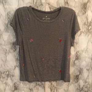 american eagle soft and sexy striped floral tee